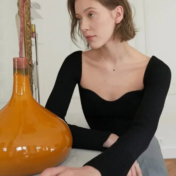 PIXIE MARKET Chiara Knit Bustier Long Sleeve Sweater Top in Black XS - Picture 3 of 7